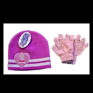 Peppa Pig Toddler Girls Pink Knit Hat Beanie & Gloves NWT